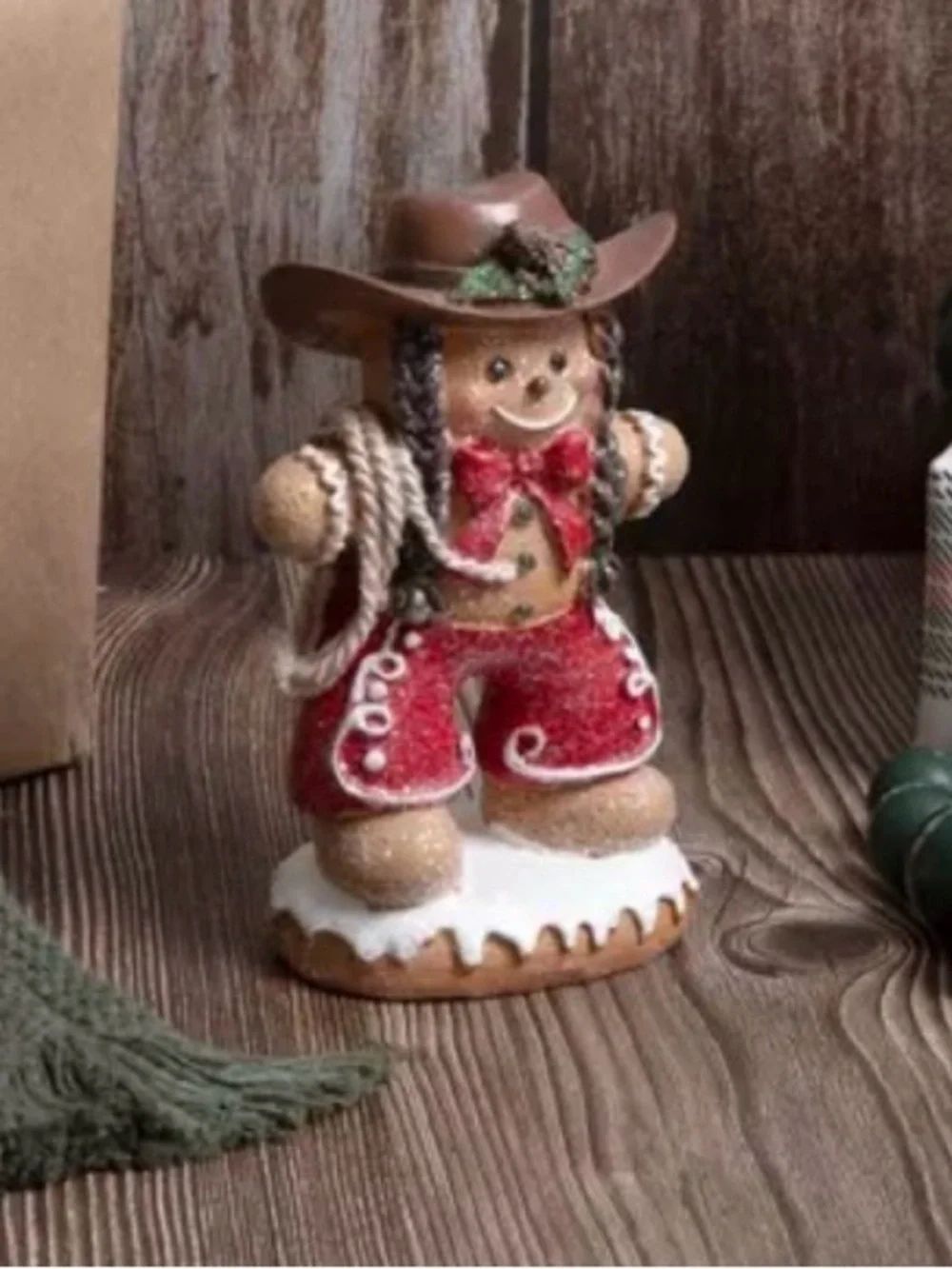 Rustic Gingerbread Cowgirl Holiday Figurine - Red